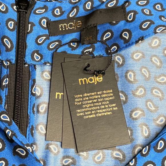 Maje NWT Ilona Blue Satin Paisley Print Romper 34 EU 2 US - Picture 4 of 10